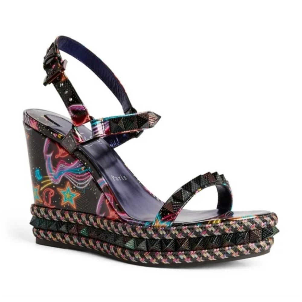 **SOLD**CHRISTIAN LOUBOUTIN Pyraclou Wedge Sandals in Patent Starlight
